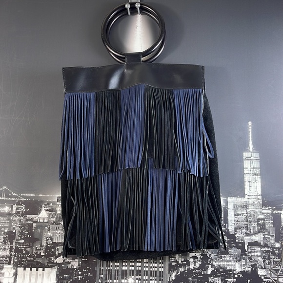 Anthropologie Handbags - Anthropologie Alana Fringed Suede Tote Bag blue